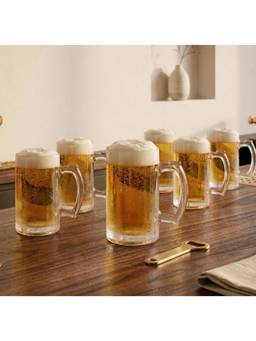nestcase - Glass Beer Mug Pack of 6 with Handle - 340 ml