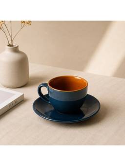 nestcase - Reactive Blue Ceramic Coffee Cup and Saucer 150 ml