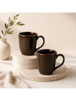 nestcase - Stoneware Coffee Mug Pack of 2 120 ml Brown Gold Rim