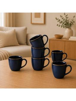 nestcase - Stoneware Coffee Mug Pack of 6 120 ml Midnight Blue with Gold Rim