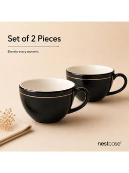 nestcase - Ceramic Coffee Cup Set of 2 220 ml Black Gold Rim