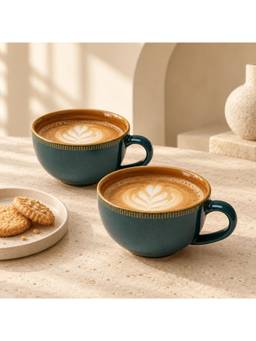 nestcase - Ceramic Tea and Coffee Cup Set of 2 280 ml Teal Brown