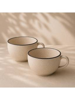 nestcase - Large Ceramic Coffee Mug Pack of 2 350 ml Speckled Beige