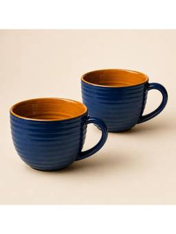 nestcase - Large Ceramic Coffee Mug Pack of 2 350 ml Blue Brown