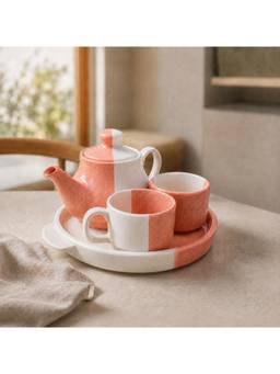 nestcase - Ceramic Tea Set 500 ml Teapot, 2 Cups and Serving Tray