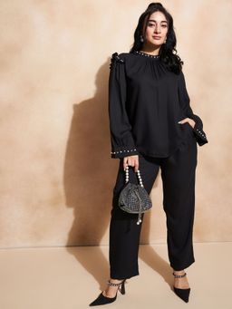 KASSUALLY - CURVE BY KASSUALLY High Neck Collar Full Sleeve Co-Ord