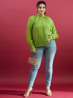 KASSUALLY - CURVE BY KASSUALLY Green Oversized Balloon Sleeves Shirt