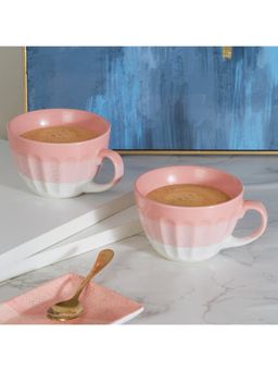 HomeTown - Emilia Ceramic Cappucino & Coffee Mug 400Ml Set Of 2 In Dusky Pink Colour