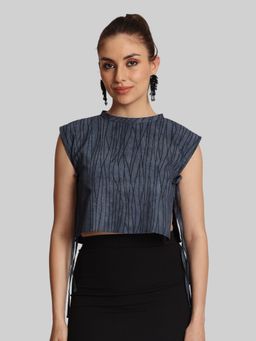 Bene Kleed - Grey Printed Side Tie Up Party Top