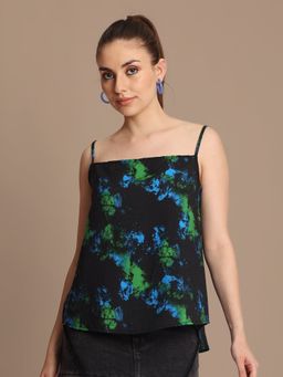 Bene Kleed - Black Styled Printed Shoulder Straps Top