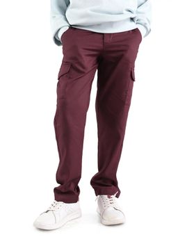 RARE ONES - Boys Glin-B Maroon Cotton Solid Regular Fit Cargo