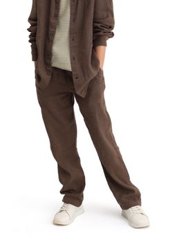 RARE ONES - Boys Quen-B Brown Cotton Solid Regular Fit Trouser