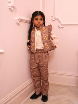 EARLY SUNDAY - Adrien All Over Embroidered 30S Cotton Brushed Twill Beige Leggings