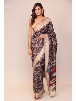Zari Jaipur - Women Multi-Color Silk Blend Geometric Saree with Unstitched Blouse