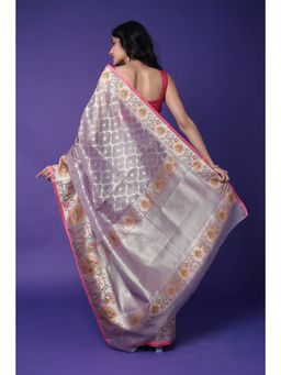 Zari Jaipur - Women Lavender Blended Fabric Woven Saree with Unstitched Blouse