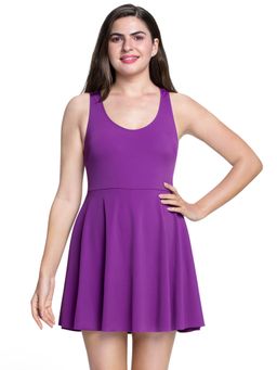 Amante - Solid Racer Back Swim Dress - Purple