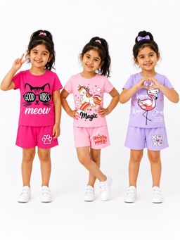 Kuchipoo - Printed Multi-Color T-shirts and Shorts (Pack of 3)