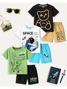 Kuchipoo - Printed Multi-Color T-shirts and Shorts (Pack of 3)