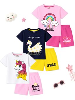 Kuchipoo - Printed Multi-Color T-shirts and Shorts (Pack of 3)