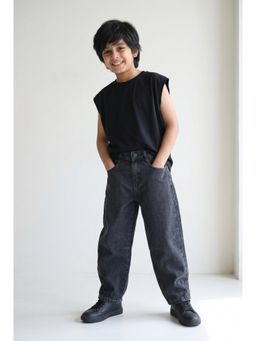 Tales & Stories - Boys Dark Grey Barrel Fit Jeans