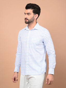 CRIMSOUNE CLUB - Mens Blue Checks Cotton Shirt