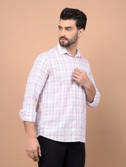CRIMSOUNE CLUB - Mens Pink Checks Cotton Casual Shirt