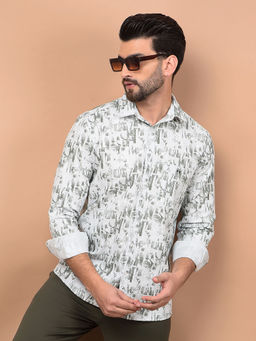 CRIMSOUNE CLUB - Mens Green Printed Cotton Shirt