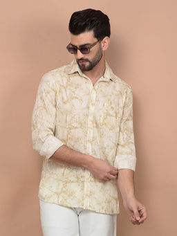 CRIMSOUNE CLUB - Mens Yellow Printed Linen Shirt