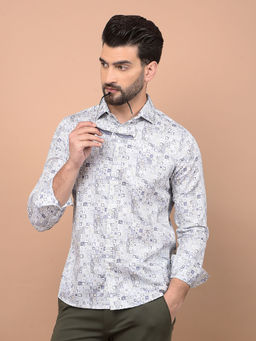 CRIMSOUNE CLUB - Mens Blue Printed Cotton Shirt