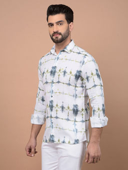 CRIMSOUNE CLUB - Mens White Printed Linen Shirt