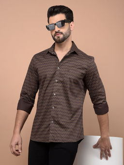 CRIMSOUNE CLUB - Mens Brown Printed Full Sleeves Shirt