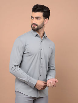 CRIMSOUNE CLUB - Mens Grey Solid Knitted Shirt