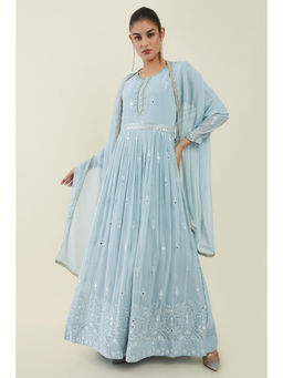 Soch - Women Blue Georgette Embroidered Suit Set