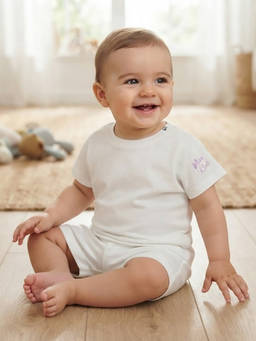 MINI KLUB - Baby Girls White Cotton Solid Half Sleeves T-Shirt