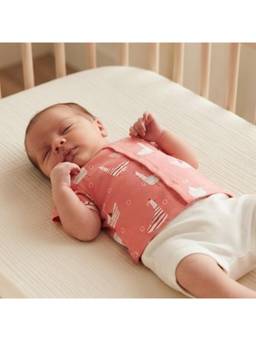 MINI KLUB - Baby Girls Coral Pink Nautical Print Cotton Half Sleeves Front Open Vest