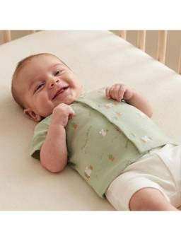 MINI KLUB - Baby Sage Green Bunny Print Cotton Half Sleeves Front Open Vest