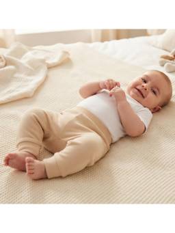MINI KLUB - Baby Beige Cotton Solid Knit Joggers