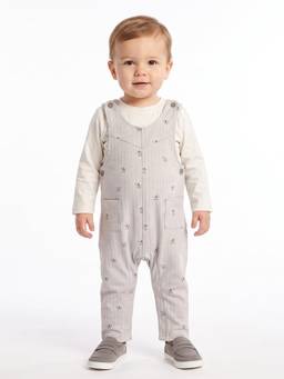 MINI KLUB - Baby Boys Off White Cotton Dungaree with T-Shirt
