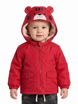 MINI KLUB - Baby Boys Red Hooded Tiger Face Applique Zip-Up Winter Jacket