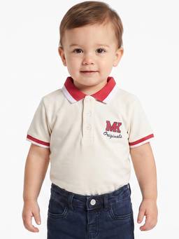 MINI KLUB - Baby Boys White Cotton Polo T-Shirt Regular Fit Casual Wear