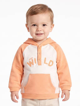 MINI KLUB - Baby Boys Peach and White Cotton Hooded Sweatshirt