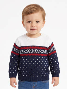 MINI KLUB - Baby Boys Navy Blue Fair Isle Flat Knit Sweater