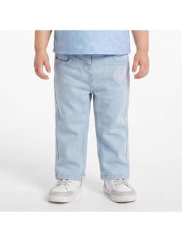 MINI KLUB - Baby Girls Light Blue Denim Heart Embroidered Jeans with Belt