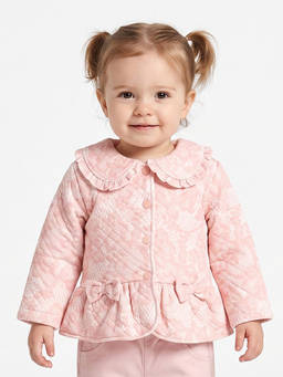 MINI KLUB - Baby Girls Peach Quilted Printed Jacket