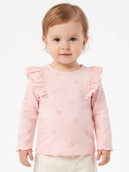 MINI KLUB - Baby Girls Peach Cotton Printed Ruffle Top