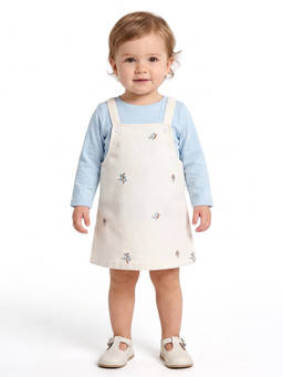 MINI KLUB - Baby Girls Blue and Off White Cotton Dungaree with T-Shirt