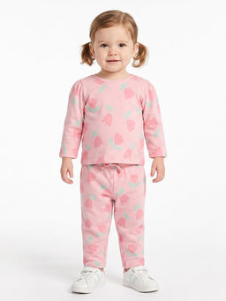 MINI KLUB - Baby Girls Pink Cotton Floral Printed Co-Ord Set