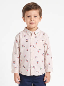 MINI KLUB - Baby Boys Beige Cotton Skateboard Printed Full Sleeves Shirt
