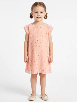 MINI KLUB - Baby Girls Peach Heart Printed Pleated Dress