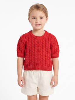 MINI KLUB - Baby Girls Red Cable Knit Button Front Cardigan